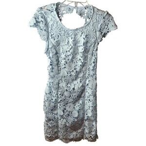 Lulus Light Blue Lace Open Back Cap Sleeve Mini Dress Style Womens Size Small